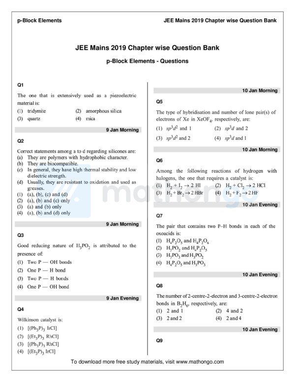 Thumbnail for Study Notes on P-Block Elements for JEE Main 2019