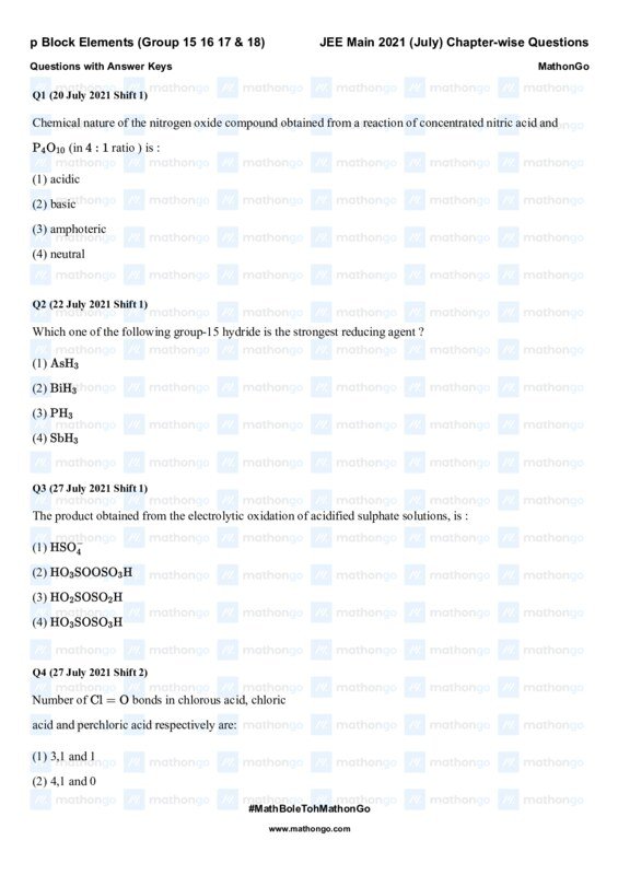 Thumbnail for Study Notes on p Block Elements for JEE Main 2021