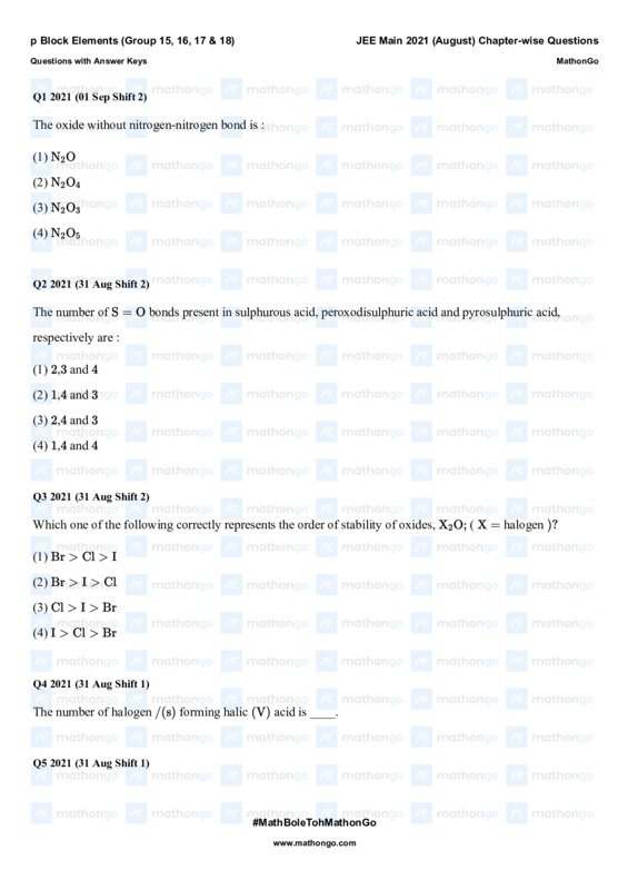 Thumbnail for Study Notes on p Block Elements for JEE Main Chapter-wise