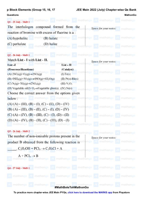 Thumbnail for Study Notes on p Block Elements in Groups 15 to 18