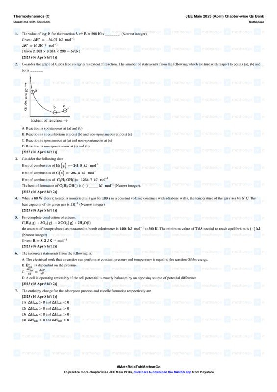 Thumbnail for Thermodynamics Chapterwise Previous Year Questions - JEE Main 2023