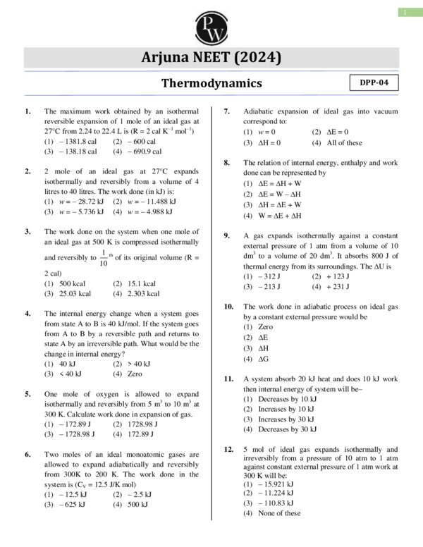Thumbnail for Thermodynamics DPP-04 - Lecture 07 - Arjuna NEET 2024