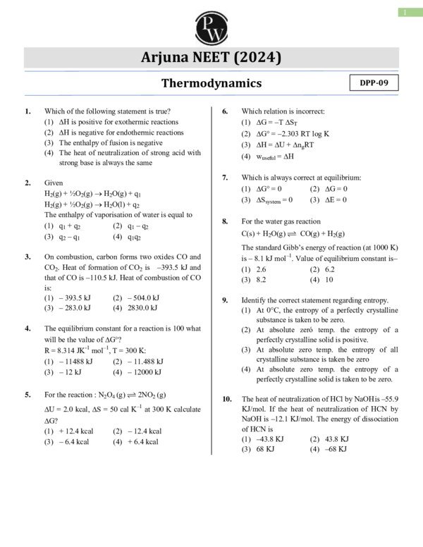 Thumbnail for Thermodynamics DPP-09 - Arjuna NEET 2024