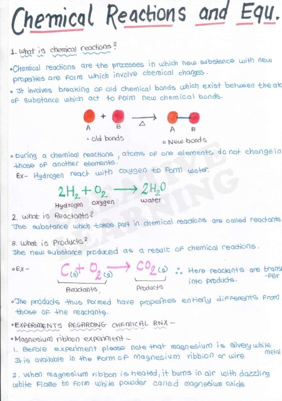 Thumbnail for Chemical Reactions and Equations handwritten notess
