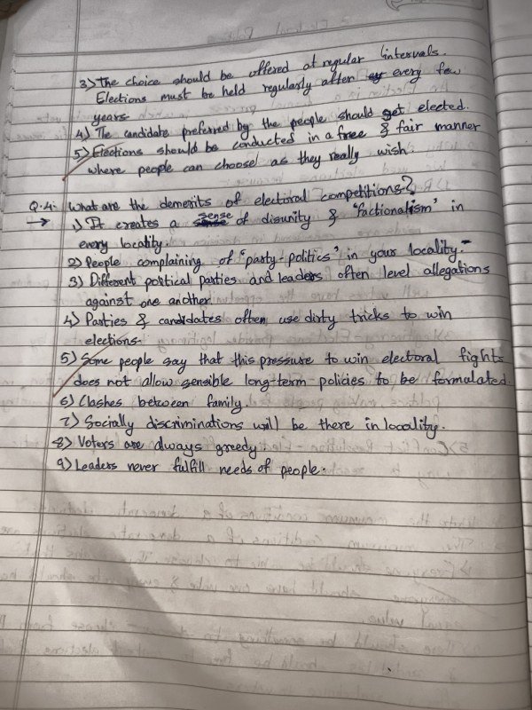 Thumbnail for Class 9th cbse political science (civics) lesson 3.Electoral politics extra questions 2nd page