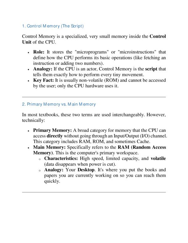 Thumbnail for Control, Main, Primary and Secondary Memories