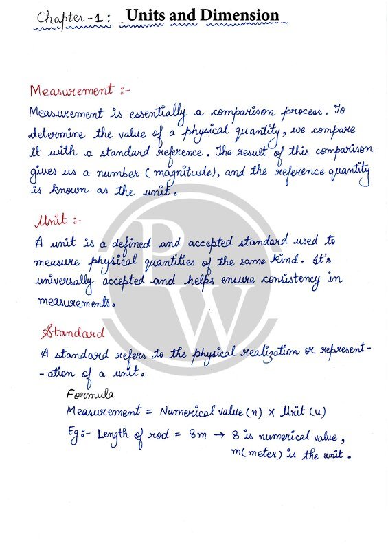 Thumbnail for Hand written notes for units and dimensions