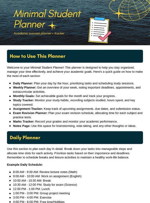 Thumbnail for College Semester Study Planner with Daily, Weekly & Exam Tracker – Printable PDF