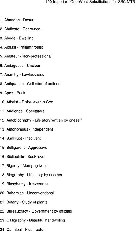 Thumbnail for One word substitution for ssc mts exam