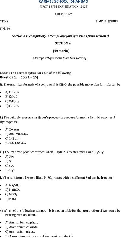 Thumbnail for Practice question paper, chemistry class 10 ICSE