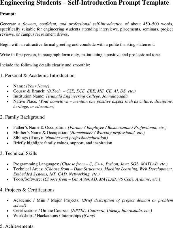 Thumbnail for Ready-to-Use Self-Introduction Format for B.Tech Students