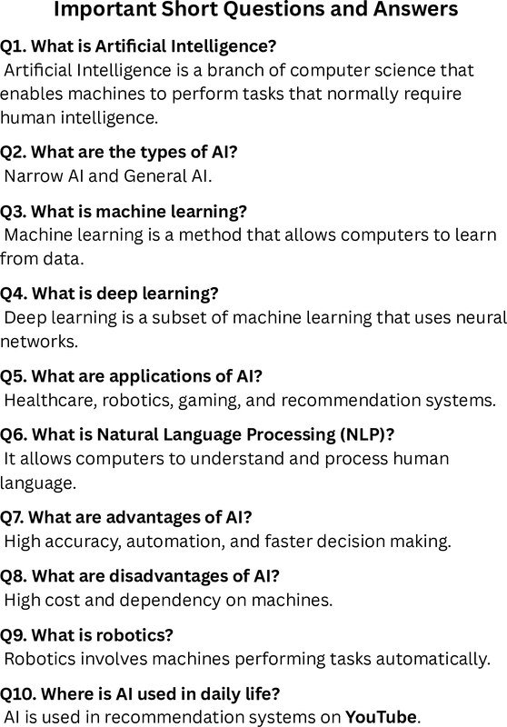 Thumbnail for Artificial Intelligence (AI) – Important Questions and Answers