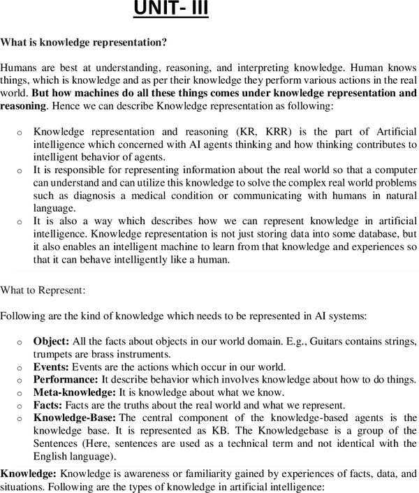 Thumbnail for Artificial Intelligence Unit 3 Notes (Knowledge Representation & Reasoning) – Free PDF