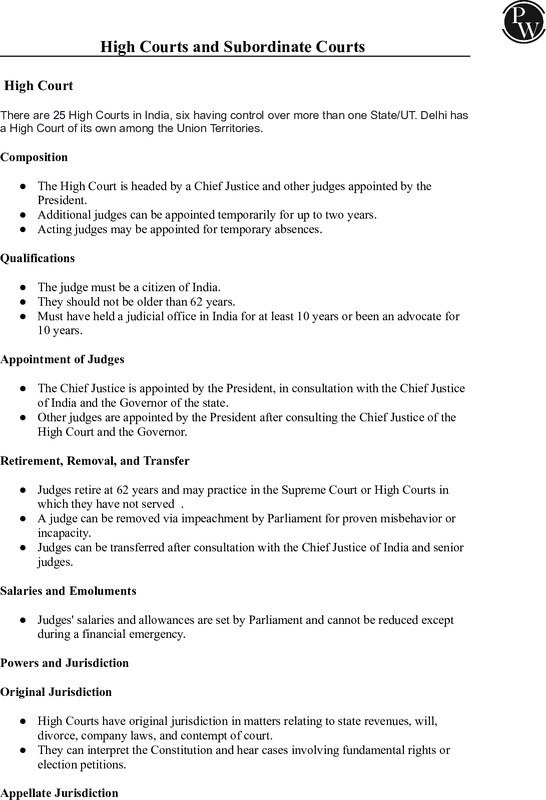 Thumbnail for Class 10 ICSE Civics Notes: High Courts and Subordinate Courts