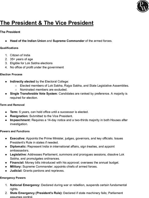 Thumbnail for Class 10 ICSE Civics Notes: The President and Vice President
