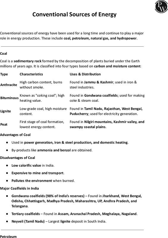 Thumbnail for Class 10 ICSE Geography Notes: Conventional Sources of Energy