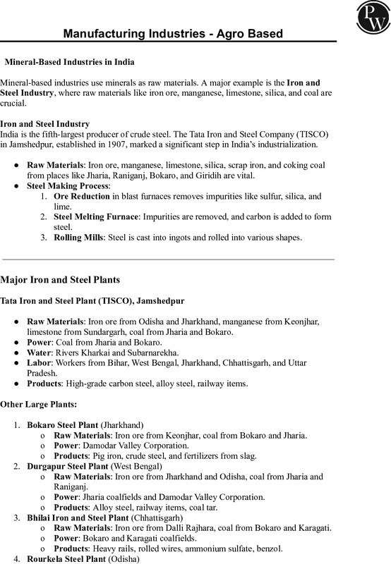 Thumbnail for Class 10 ICSE Geography Notes: Manufacturing Industries (Agro-Based)