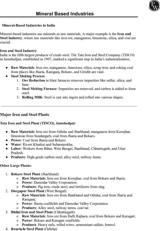 Thumbnail for Class 10 ICSE Geography Notes: Mineral-Based Industries