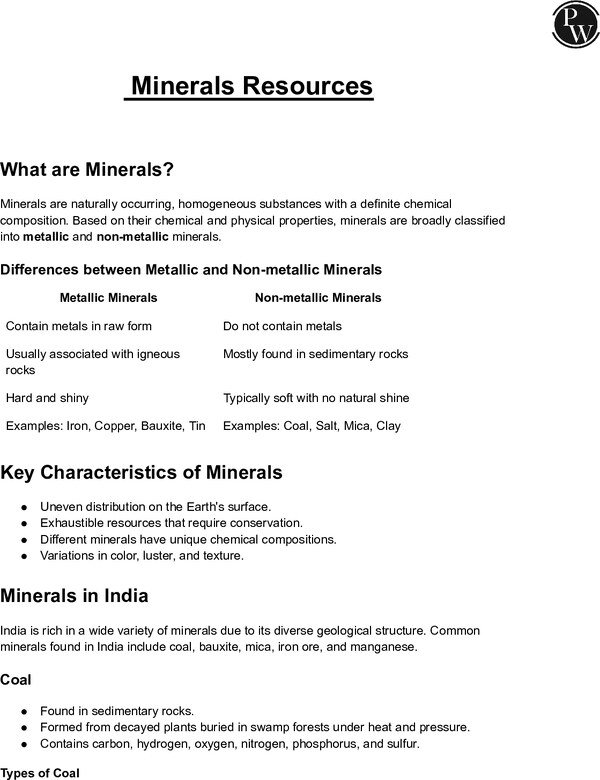 Thumbnail for Class 10 ICSE Geography Notes: Mineral Resources