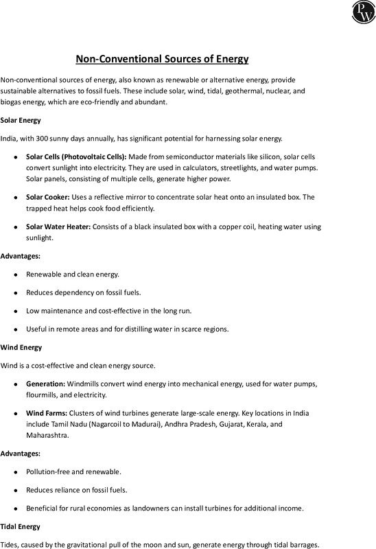 Thumbnail for Class 10 ICSE Geography Notes: Non-Conventional Sources of Energy