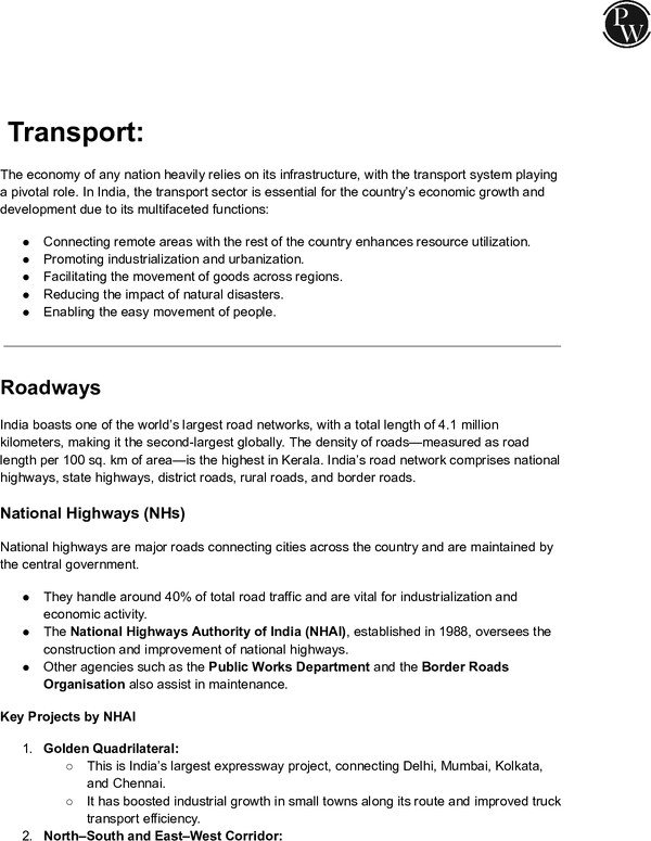 Thumbnail for Class 10 ICSE Geography Notes: Transport