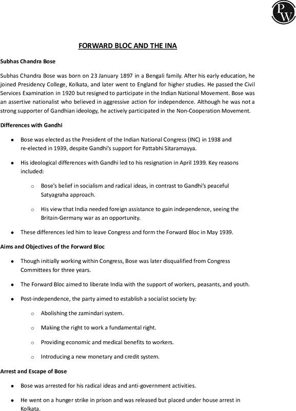 Thumbnail for Class 10 ICSE History Notes: Forward Bloc and INA