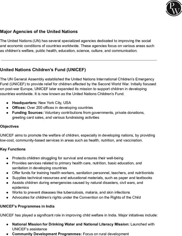 Thumbnail for Class 10 ICSE History Notes: Major Agencies of United Nations