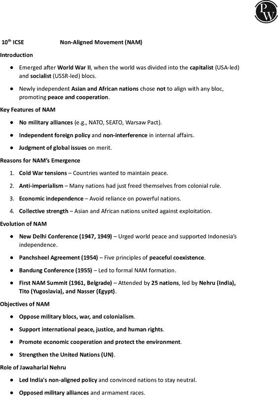 Thumbnail for Class 10 ICSE History Notes: Non-Aligned Movement (NAM)