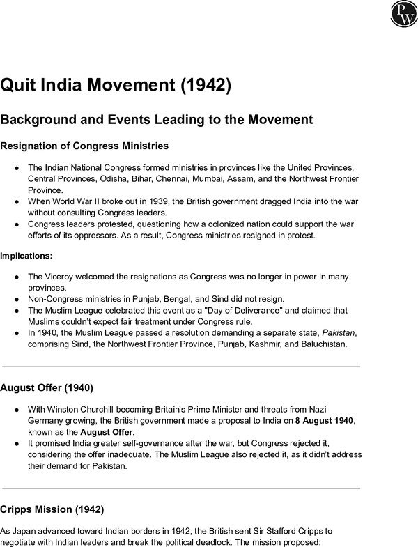 Thumbnail for Class 10 ICSE History Notes: Quit India Movement