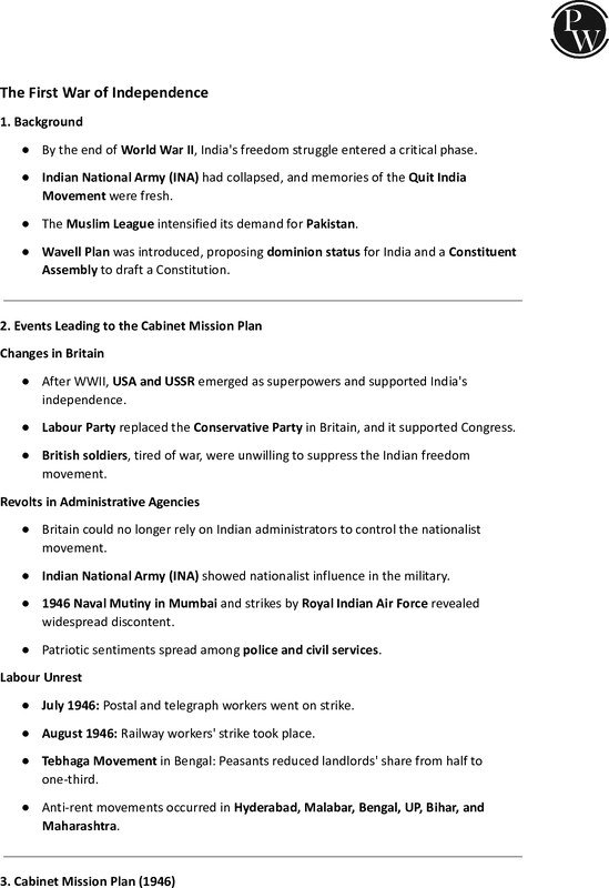 Thumbnail for Class 10 ICSE History Notes: The First War of Independence