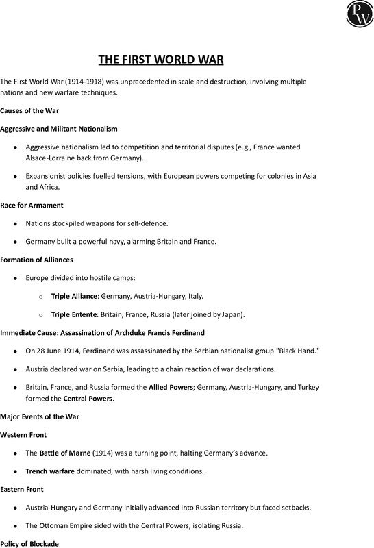 Thumbnail for Class 10 ICSE History Notes: The First World War