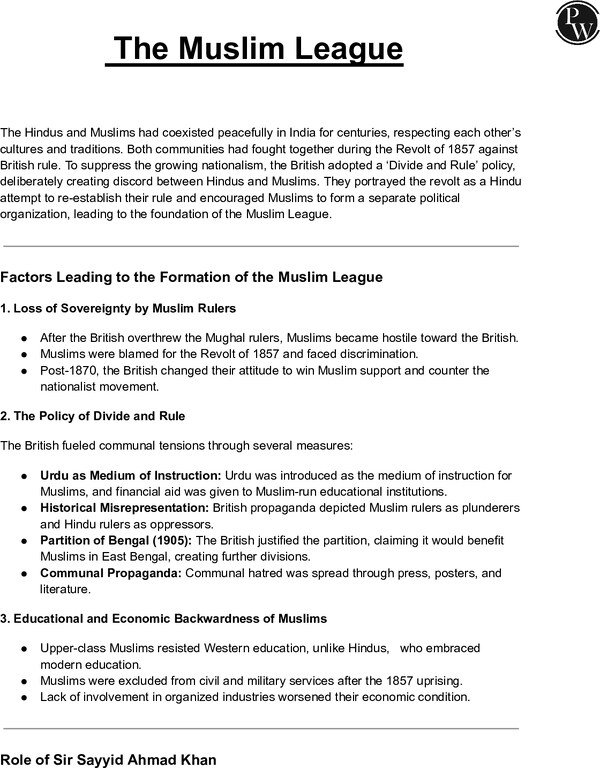 Thumbnail for Class 10 ICSE History Notes: The Muslim League