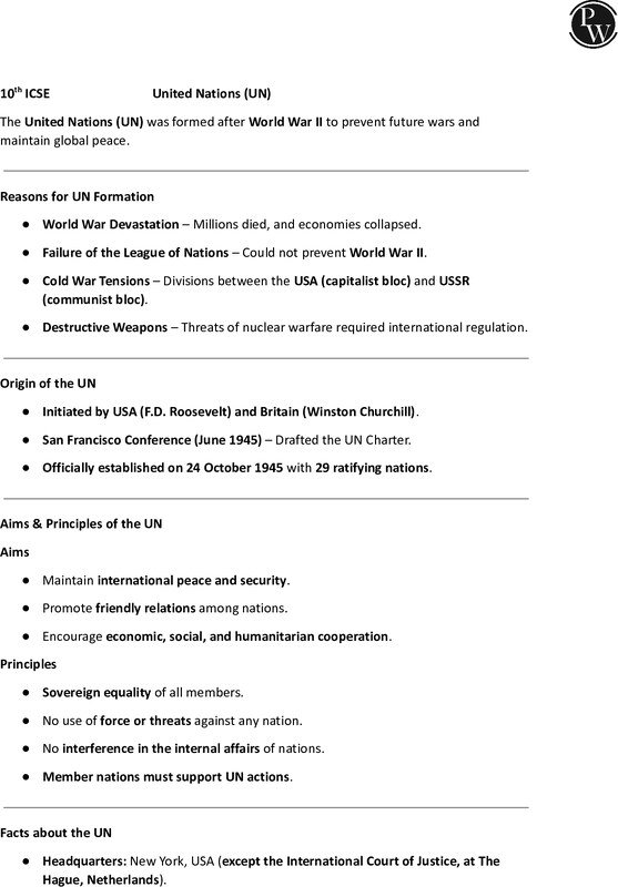 Thumbnail for Class 10 ICSE History Notes: United Nations (UN)