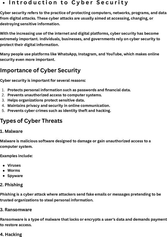 Thumbnail for Cyber Security – Complete Study Notes