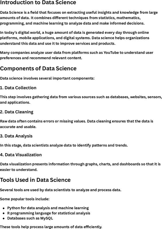 Thumbnail for Data Science – Complete Study Notes