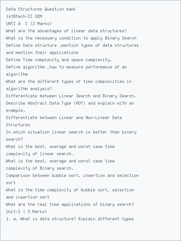 Thumbnail for Data Structures Important Questions for Exams (Easy Revision PDF)