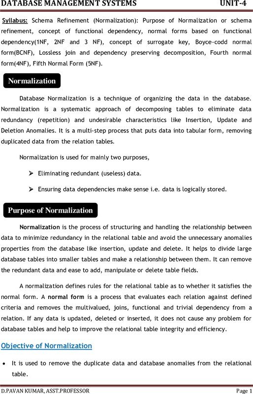 Thumbnail for DBMS Unit 4 Notes (Normalization, 1NF, 2NF, 3NF, BCNF) – Free PDF