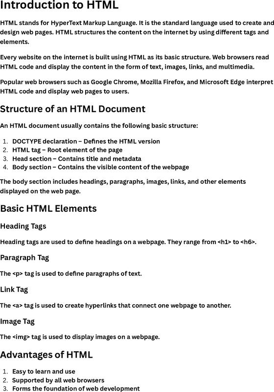 Thumbnail for HTML (HyperText Markup Language) – Complete Study Notes
