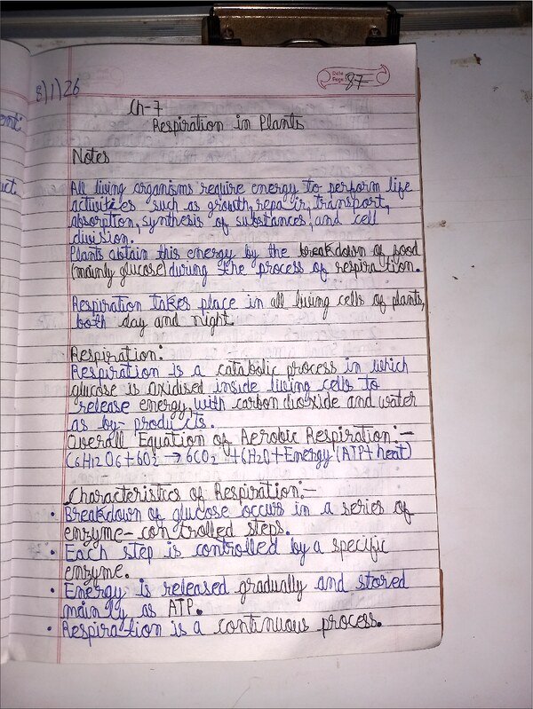 Thumbnail for ICSE CLASS-9 BIOLOGY Notes : Respiration In plants