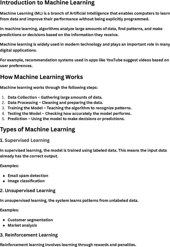 Thumbnail for Machine Learning – Complete Study Notes
