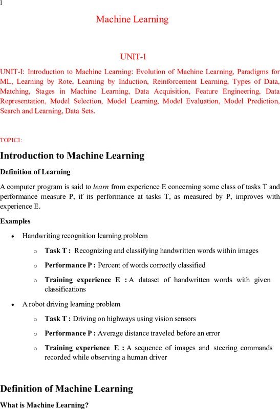 Thumbnail for Machine Learning Unit 1 Notes (Introduction, Paradigms, Data Types) – Free PDF