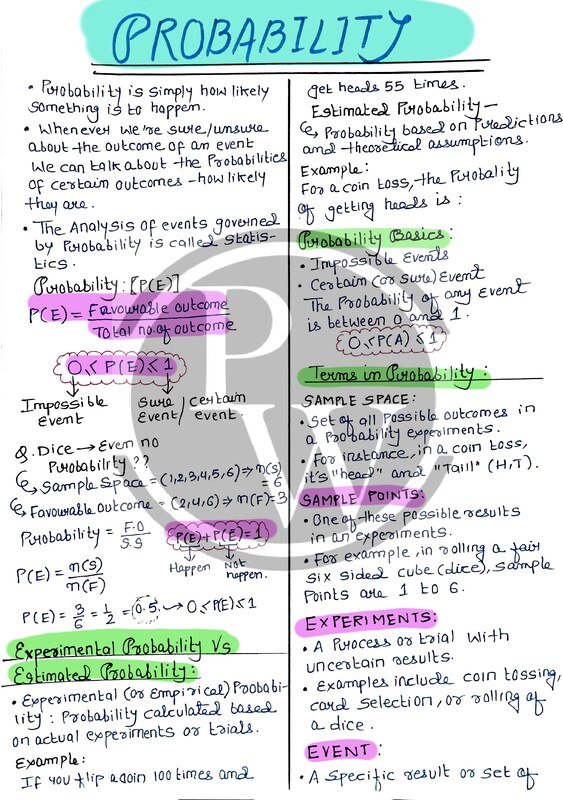 Maths probability hand written notes
