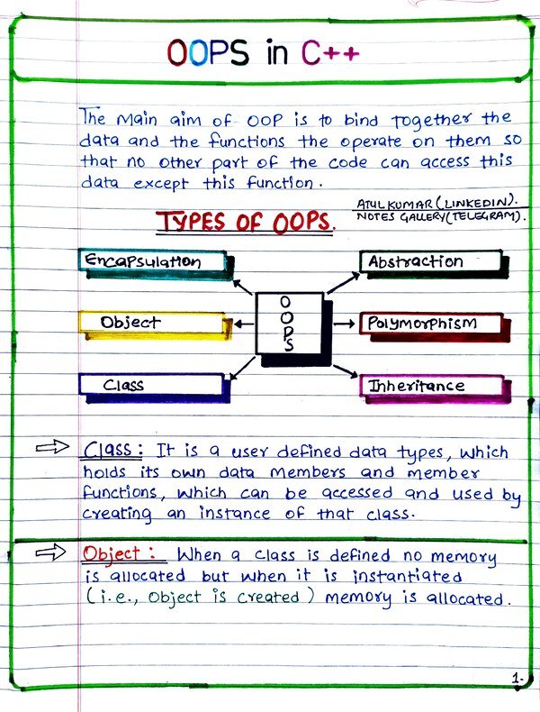 Notes for learning how oops can be learned using c++