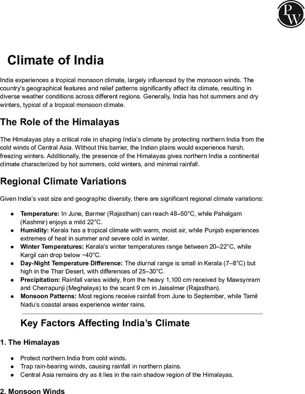 Notes for studying climate of India