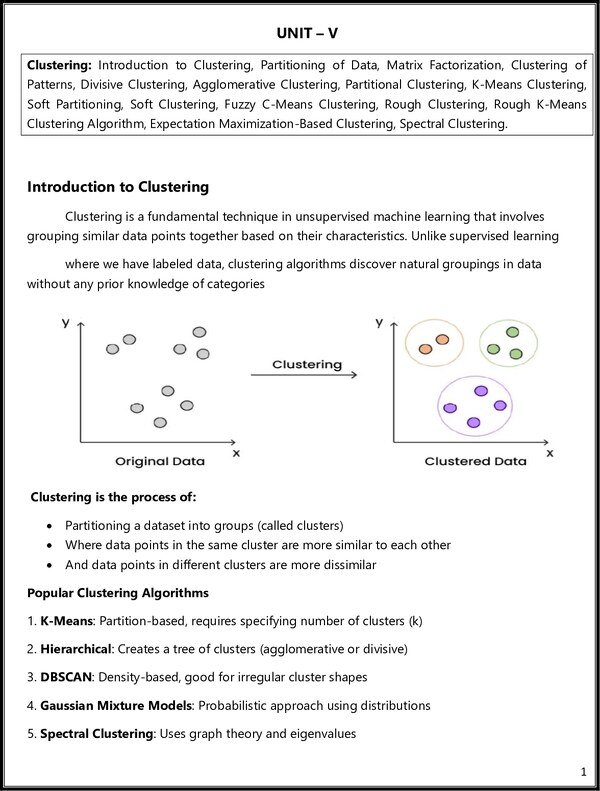 Thumbnail for Machine Learning Unit 5 Notes (Clustering, K-Means, DBSCAN, Hierarchical) – Free PDF
