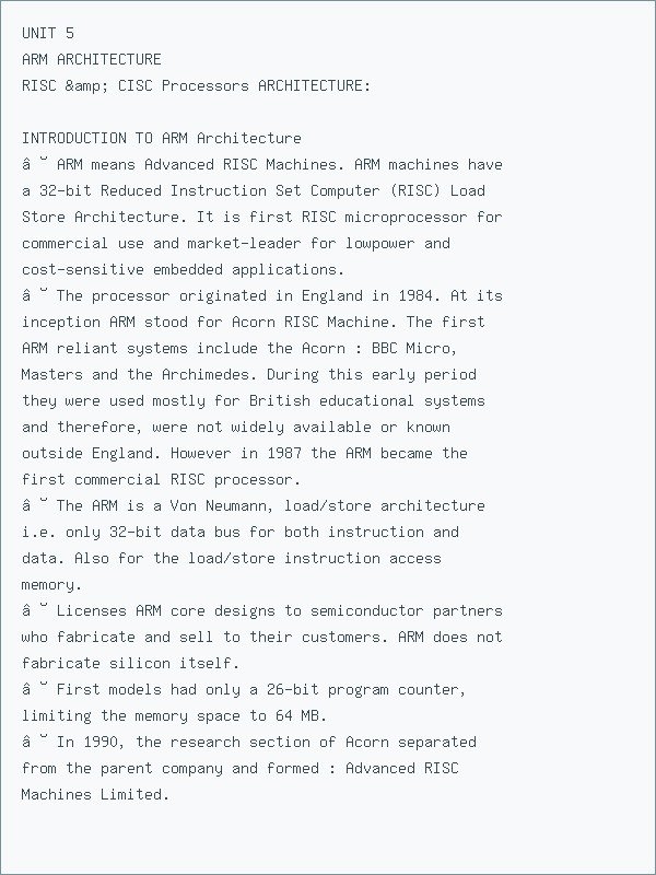 Microprocessor & Microcontroller Unit 5 Notes (ARM Architecture, RISC vs CISC) – Free PDF