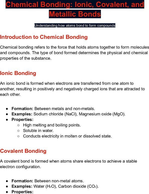 Thumbnail for Chemical Bonding: Ionic, Covalent, and Metallic Bonds