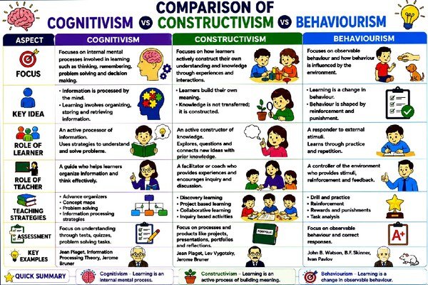 Comparison sheet of cognitivism, constructivism and behaviourism