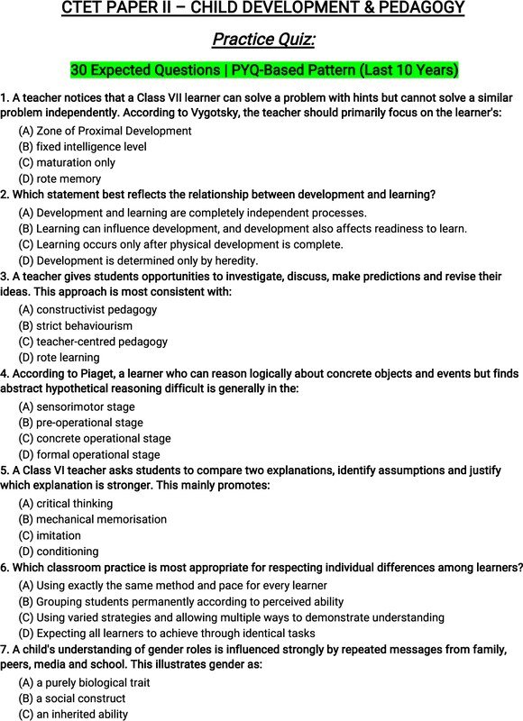 Thumbnail for CTET Child development and pedagogy paper 2 practice quiz