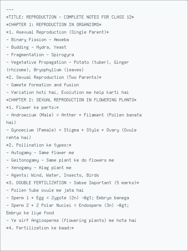 Thumbnail for Reproduction Complete Notes Class 12 Biology - Boards + NEET 2026